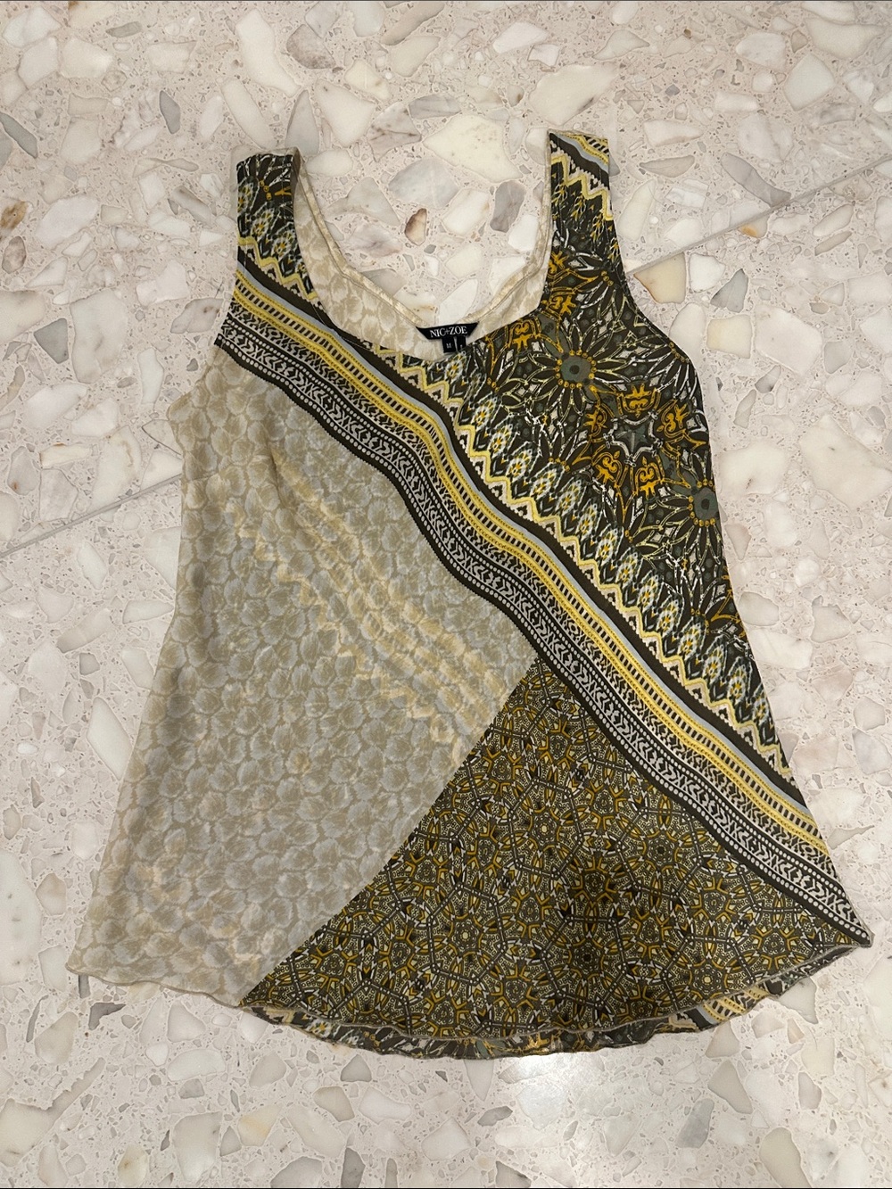 NIC+ZOE Yellow and Olive Printed Sleeveless Tank